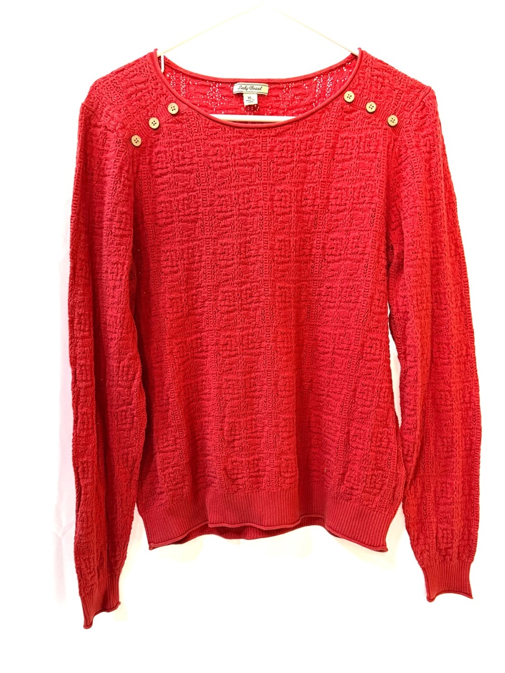 Lucky Brand Orange Knit Textured Button-Shoulder Sweater, Size XL